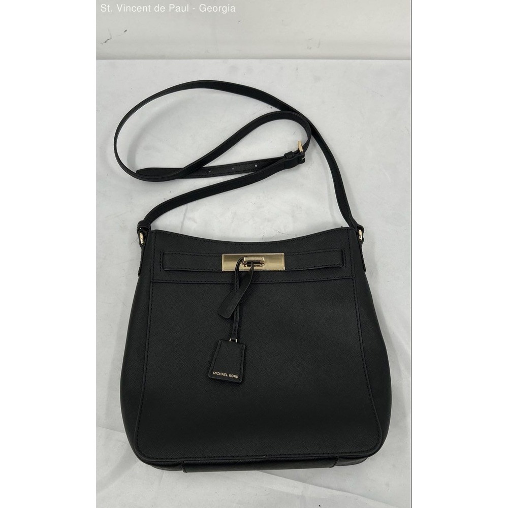 Michael Kors Hamilton Traveler Black Leather Crossbody Messenger Bag Purse Great